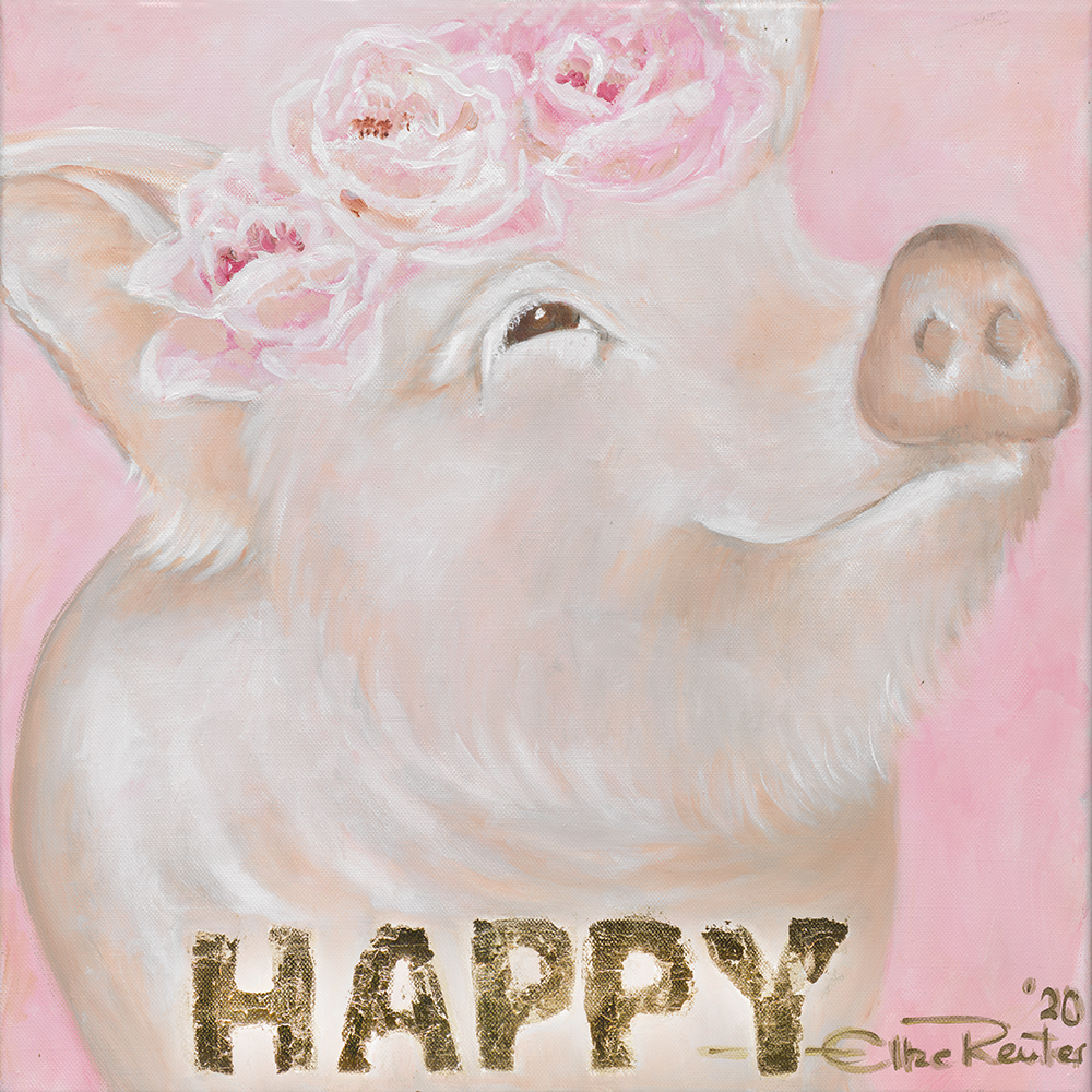 – Flower Kunstvolle HAPPY queence - kaufen Leinwandbild Schwein Wandgestaltung