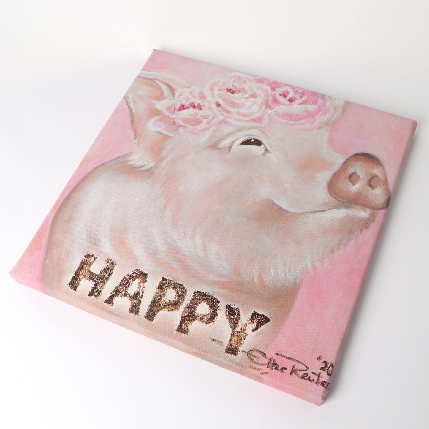 Leinwandbild Wandgestaltung queence - kaufen Flower HAPPY – Kunstvolle Schwein