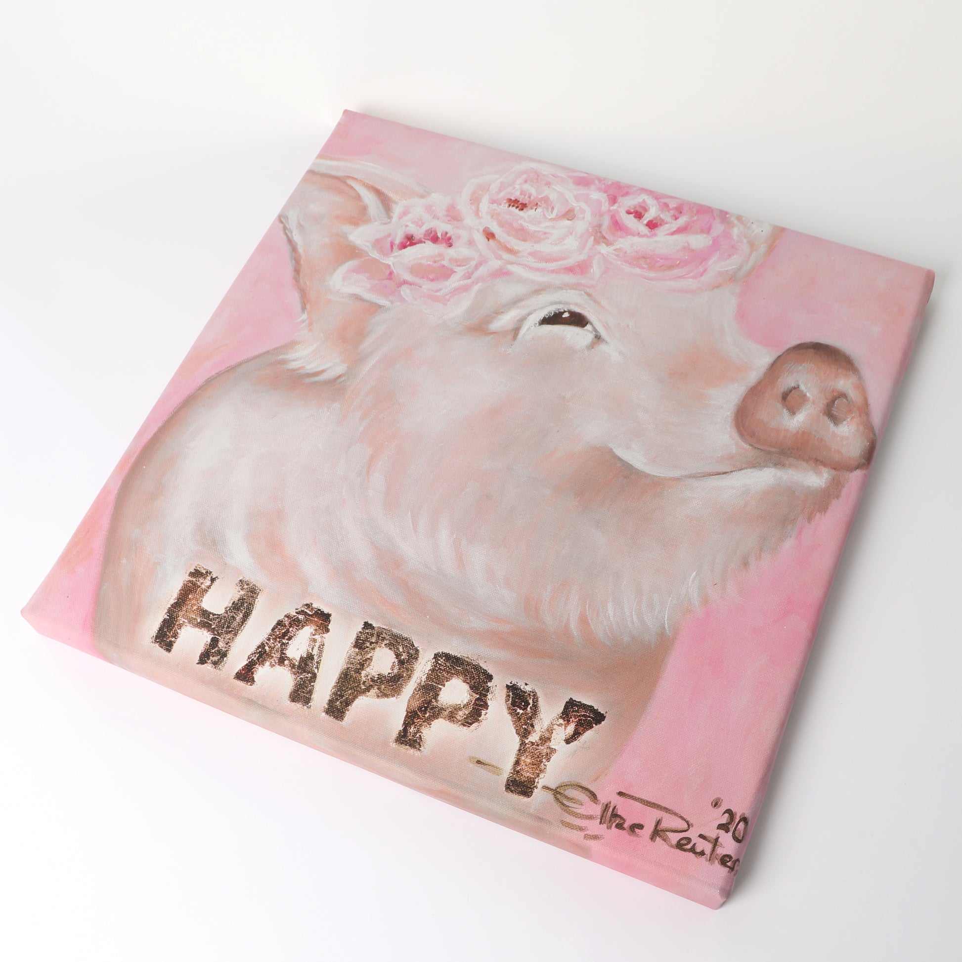 – HAPPY Leinwandbild Wandgestaltung kaufen Kunstvolle - Schwein Flower queence